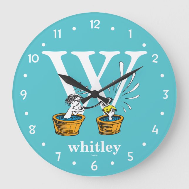 Dr. Seuss's ABC: Letter W - White | Add Your Name Large Clock (Front)