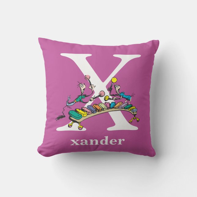Dr. Seuss's ABC: Letter X - White | Add Your Name Throw Pillow (Front)