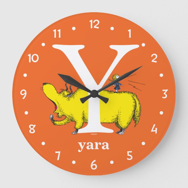 Dr. Seuss's ABC: Letter Y - White | Add Your Name Large Clock (Front)