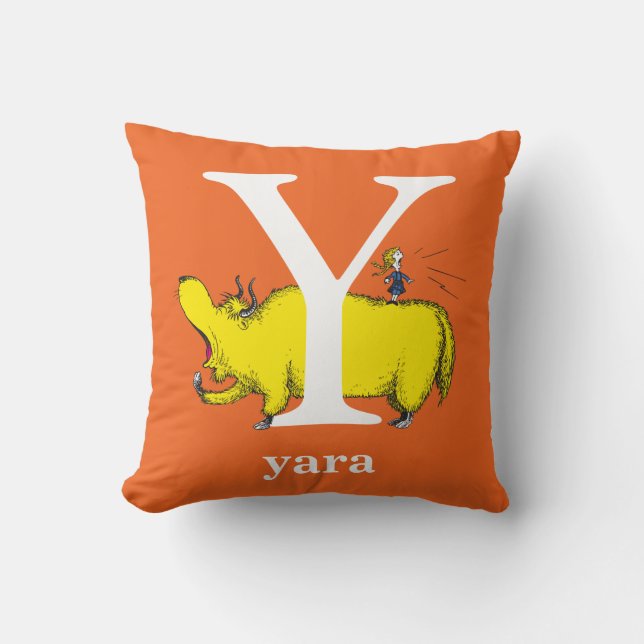 Dr. Seuss's ABC: Letter Y - White | Add Your Name Throw Pillow (Front)