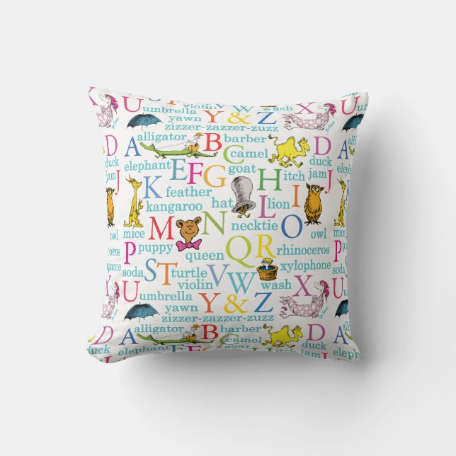 Dr. Seuss's ABC Pattern with Words Throw Pillow (Front)