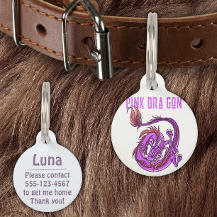 Dra Gon - Pink Dragon Comic style Pet Tag
