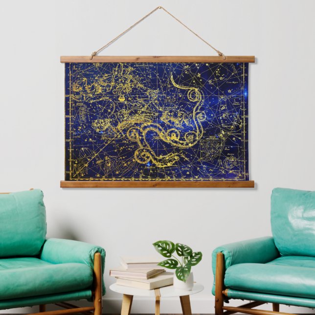Draco Gold Constellation  Hanging Tapestry (Living Room)