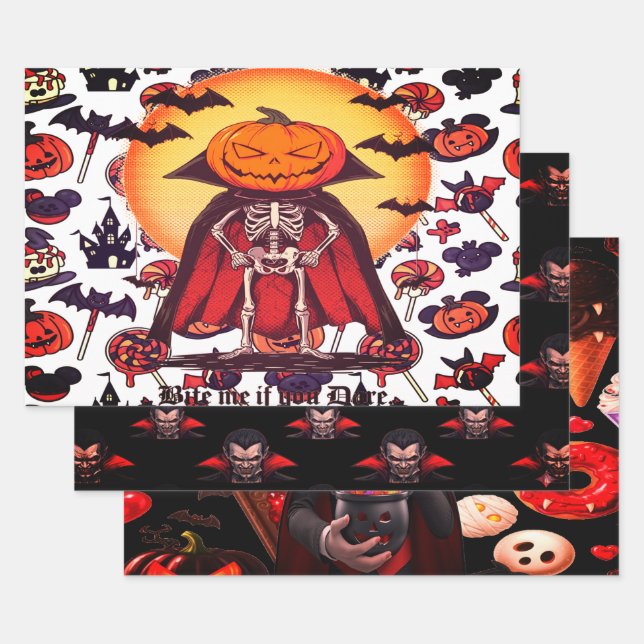 Dracula Gothic Horror Halloween Wrapping Paper Sheet (Set)