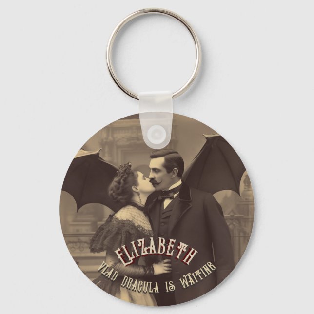 Dracula Kiss Vintage Gothic Halloween Party Favour Keychain (Back)