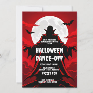 Dracula Monster Dance Red Black Halloween Party Invitation