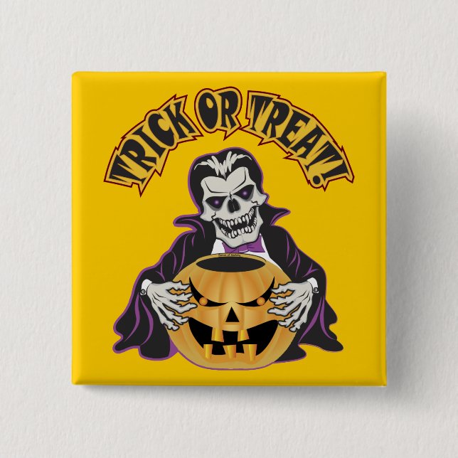 Dracula Skull 2 Inch Square Button (Front)