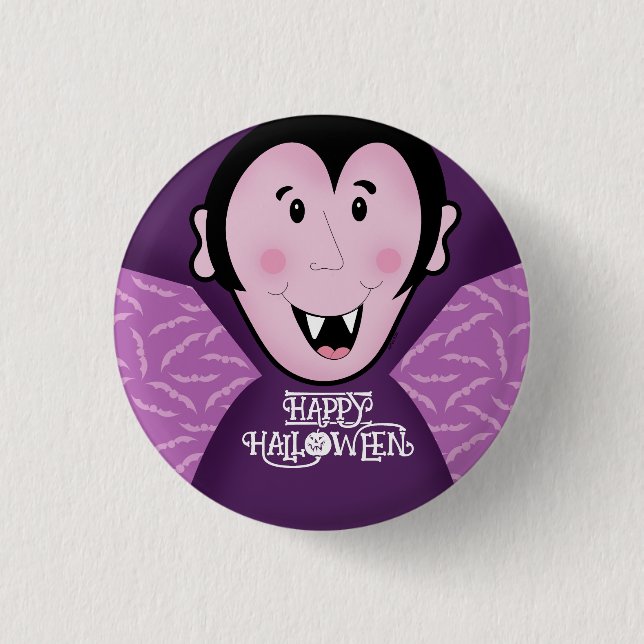 Dracula Vampire Bat Halloween Purple Bats  1 Inch Round Button (Front)