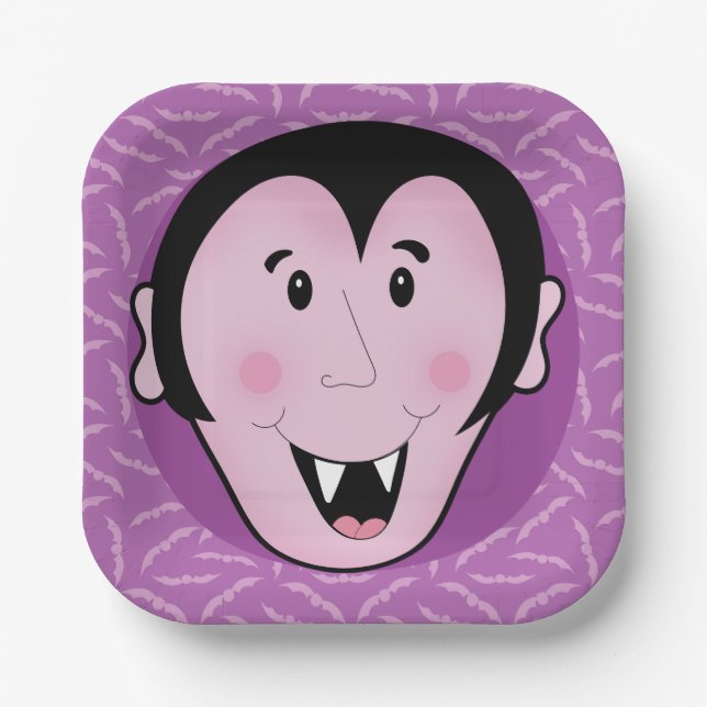 Dracula Vampire Bat Halloween Purple Bats  Paper Plate (Front)