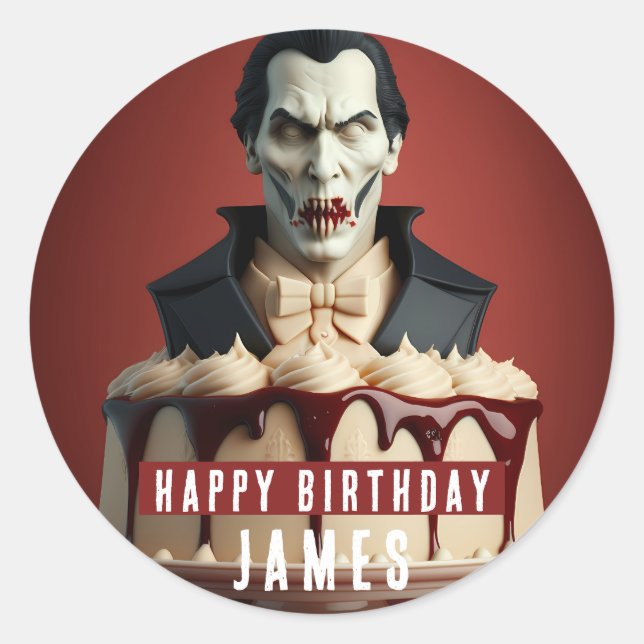 Dracula Vampire themed Cream Cake - Birthday Classic Round Sticker (Front)