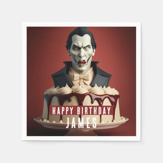 Dracula Vampire themed Cream Cake - Birthday Napkin (Front)