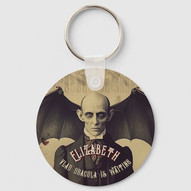 Dracula Vintage Gothic Halloween Party Favour Keychain (Back)