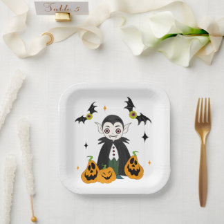 Dracula with pumpkins paper plate