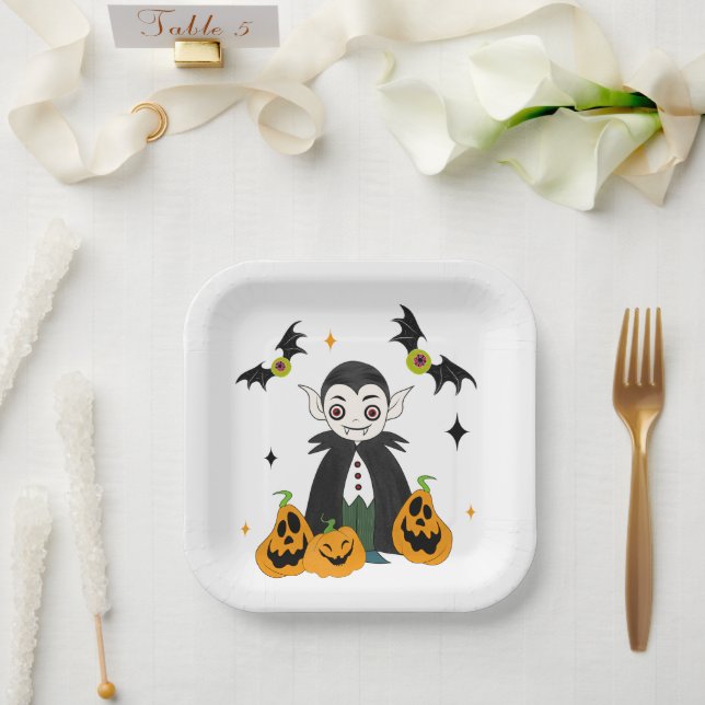 Dracula with pumpkins paper plate (Wedding)