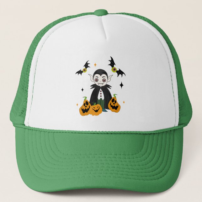 Dracula with pumpkins trucker hat (Front)
