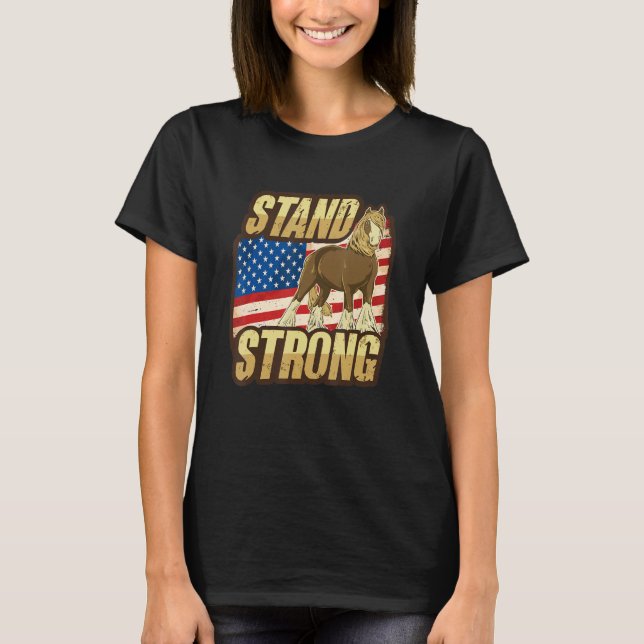 Draft Horse Meme With American Flag Design T-Shirt (Front)