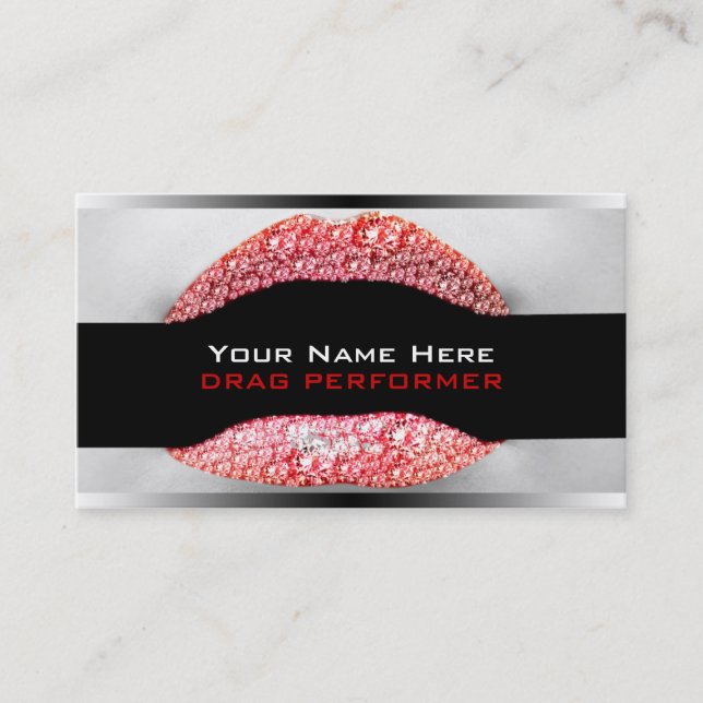 Drag Queen Red Diamond Bling Business Cards (Front)
