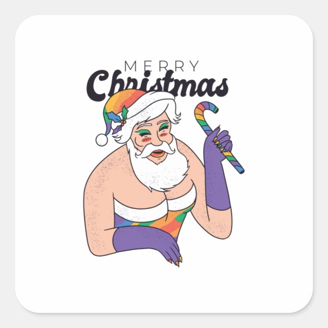 Drag queen santa square sticker (Front)