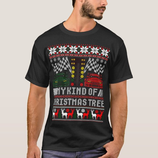 Drag Racing Christmas Tree Race Car Ugly Sweater (Front)