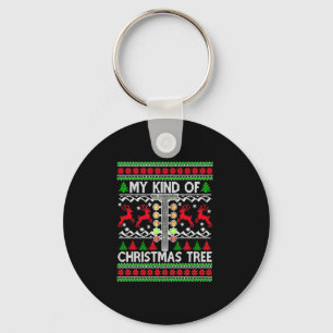Drag Racing Christmas Tree Ugly Xmas Sweater Keychain