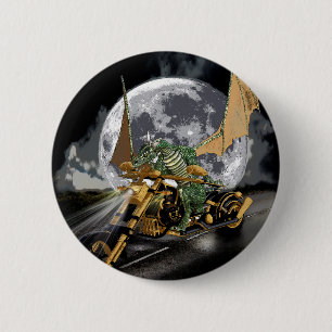 Drag-racing Dragon and Moon Fantasy Artwork 2 Inch Round Button