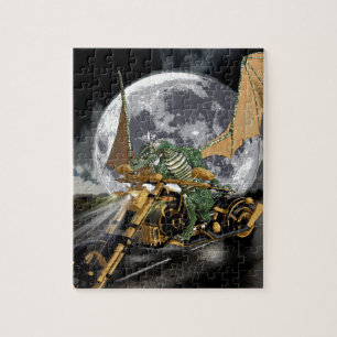 Drag-racing Dragon and Moon Fantasy Artwork Jigsaw Puzzle