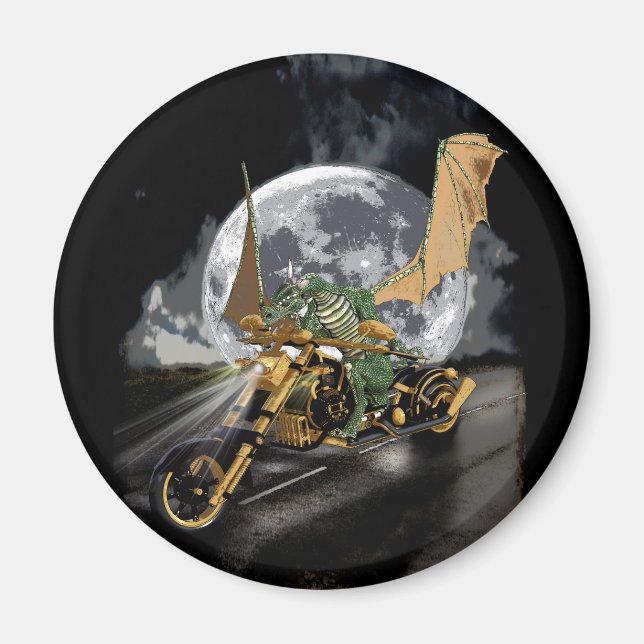 Drag-racing Dragon and Moon Fantasy Artwork  Magnet (Front)
