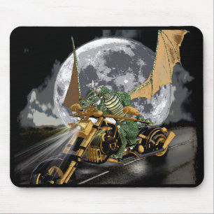 Drag-racing Dragon and Moon Fantasy Artwork Mouse Pad