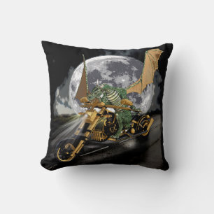 Drag-racing Dragon and Moon Fantasy Artwork Throw Pillow