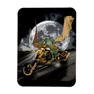 Drag-racing Dragon and Moon Fantasy   Magnet