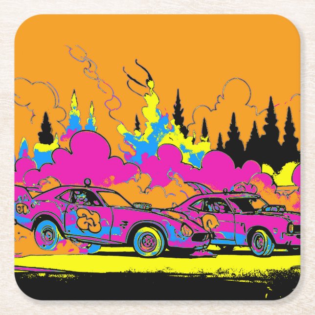 Drag-Racing Smoke-Out - Drag-racing Cars Square Paper Coaster (Front)