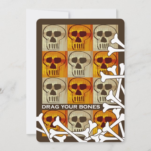 Drag Your Bones, Halloween Party Invitation, Skull Invitation (Front)