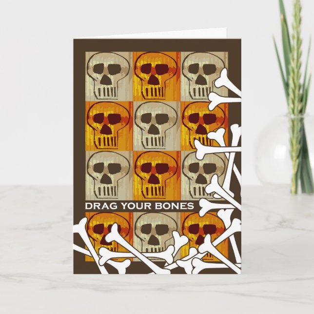 Drag Your Bones, Halloween Party Invitation, Skull Invitation (Front)