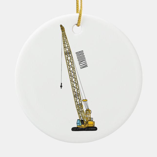 Dragline excavator cartoon illustration ceramic ornament (Front)