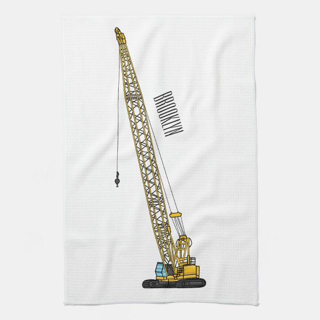 Dragline excavator cartoon illustration kitchen towel (Vertical)