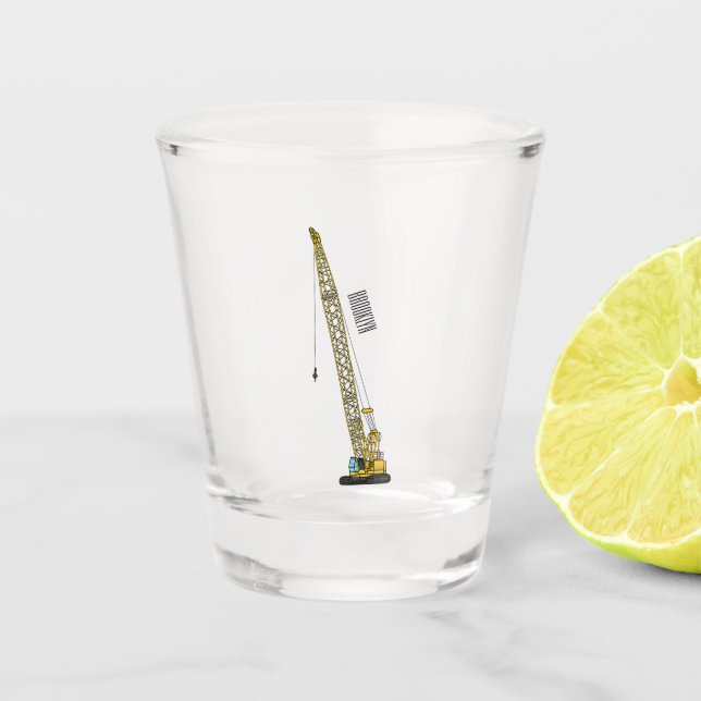 Dragline excavator cartoon illustration shot glass (Front)