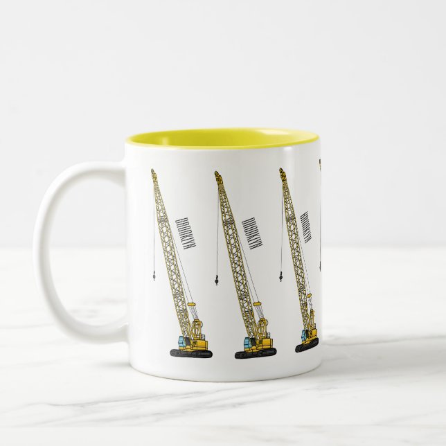 Dragline excavator cartoon illustration Two-Tone coffee mug (Left)