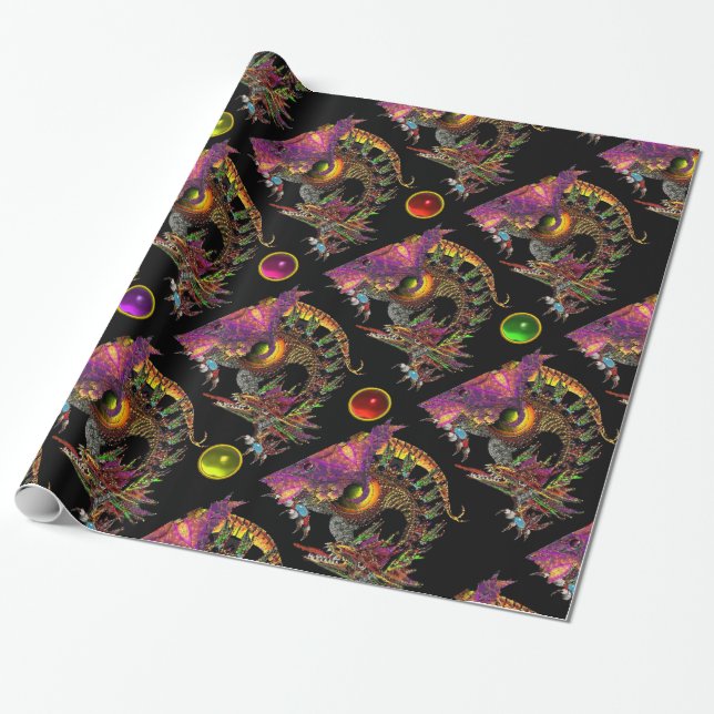 DRAGO AND COLORFUL GEM STONES WRAPPING PAPER (Unrolled)