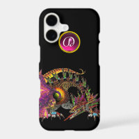 DRAGO,FANTASY DRAGON,PINK PURPLE GEMSTONE MONOGRAM
