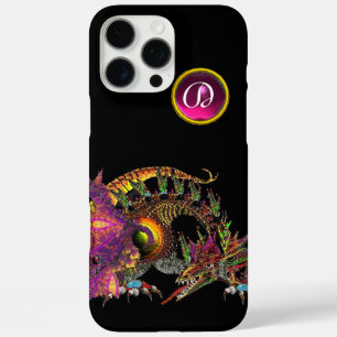 DRAGO,FANTASY DRAGON,PINK PURPLE GEMSTONE MONOGRAM iPhone 16 PRO MAX CASE