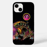 DRAGO,FANTASY DRAGON,PINK PURPLE GEMSTONE MONOGRAM