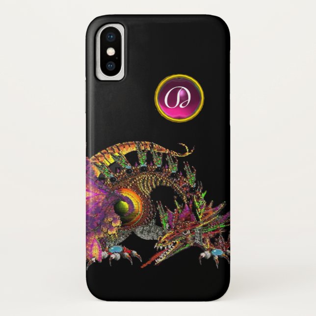 DRAGO,FANTASY DRAGON,PINK PURPLE GEMSTONE MONOGRAM Case-Mate iPhone CASE (Back)