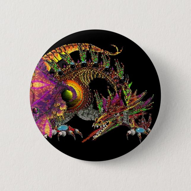 DRAGO / FANTASY GOLD DRAGON IN PURPLE AND BLACK 2 INCH ROUND BUTTON (Front)