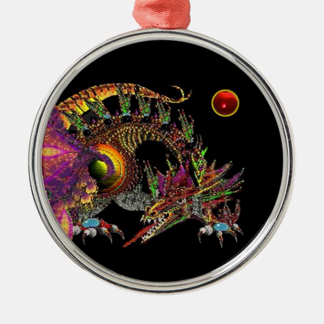 DRAGO / FANTASY GOLD DRAGON IN PURPLE AND BLACK METAL ORNAMENT (Front)