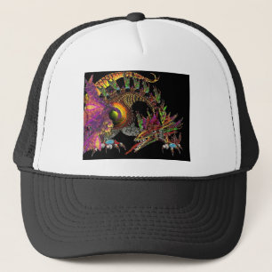 DRAGO / FANTASY GOLD DRAGON IN PURPLE AND BLACK TRUCKER HAT