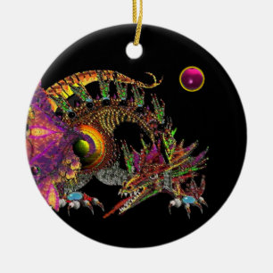 DRAGO Fantasy Gold Dragon, Pink Amethyst Monogram Ceramic Ornament