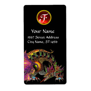 DRAGO / FANTASY GOLD DRAGON Red Ruby Gem Monogram