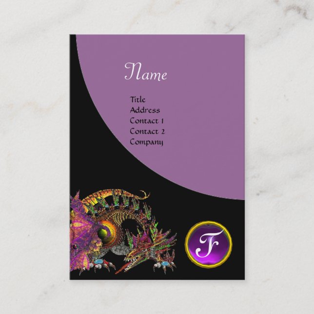 DRAGO GEM STONE MONOGRAM  black purple violet Business Card (Front)