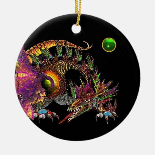 DRAGO Pink Green Emerald Monogram Ceramic Ornament (Front)