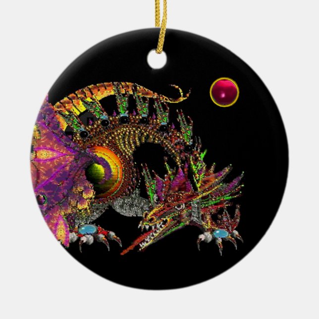 DRAGO Pink Red Ruby Monogram Ceramic Ornament (Front)